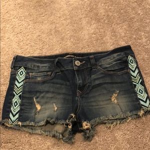 Express embroidered festival jean shorts